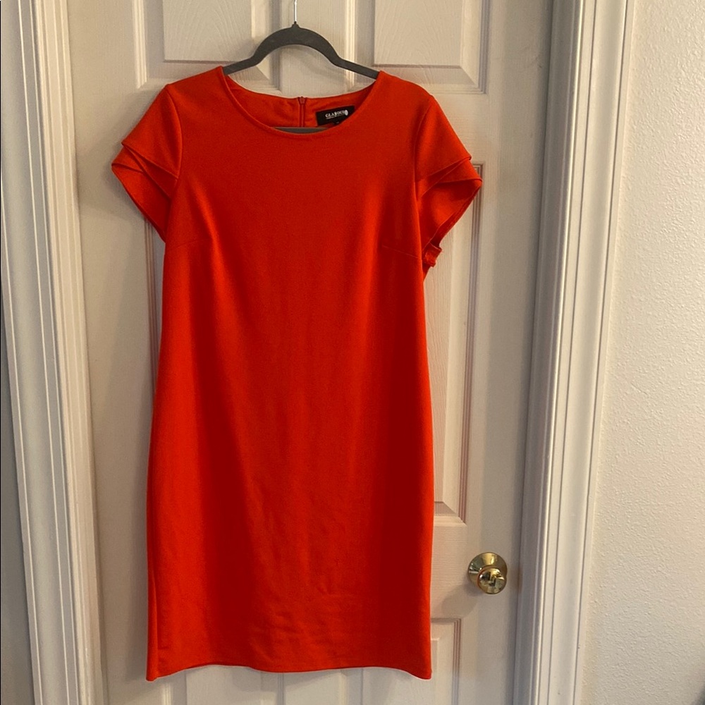 Glamour Fiery Red/Coral Dress, zip up, tailored, size 14